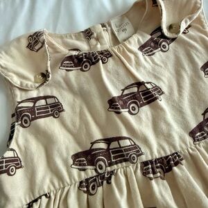 Kate Quinn Cream and Brown Car Print Kids Dress